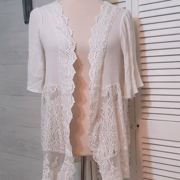 Andree cotton white lace cardigan medium *C2 - Picture 1 of 6